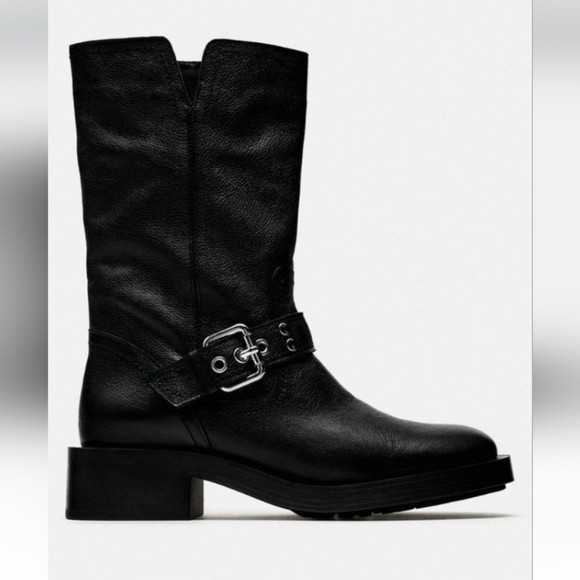 Zara Leather Biker Boots - Picture 5 of 12